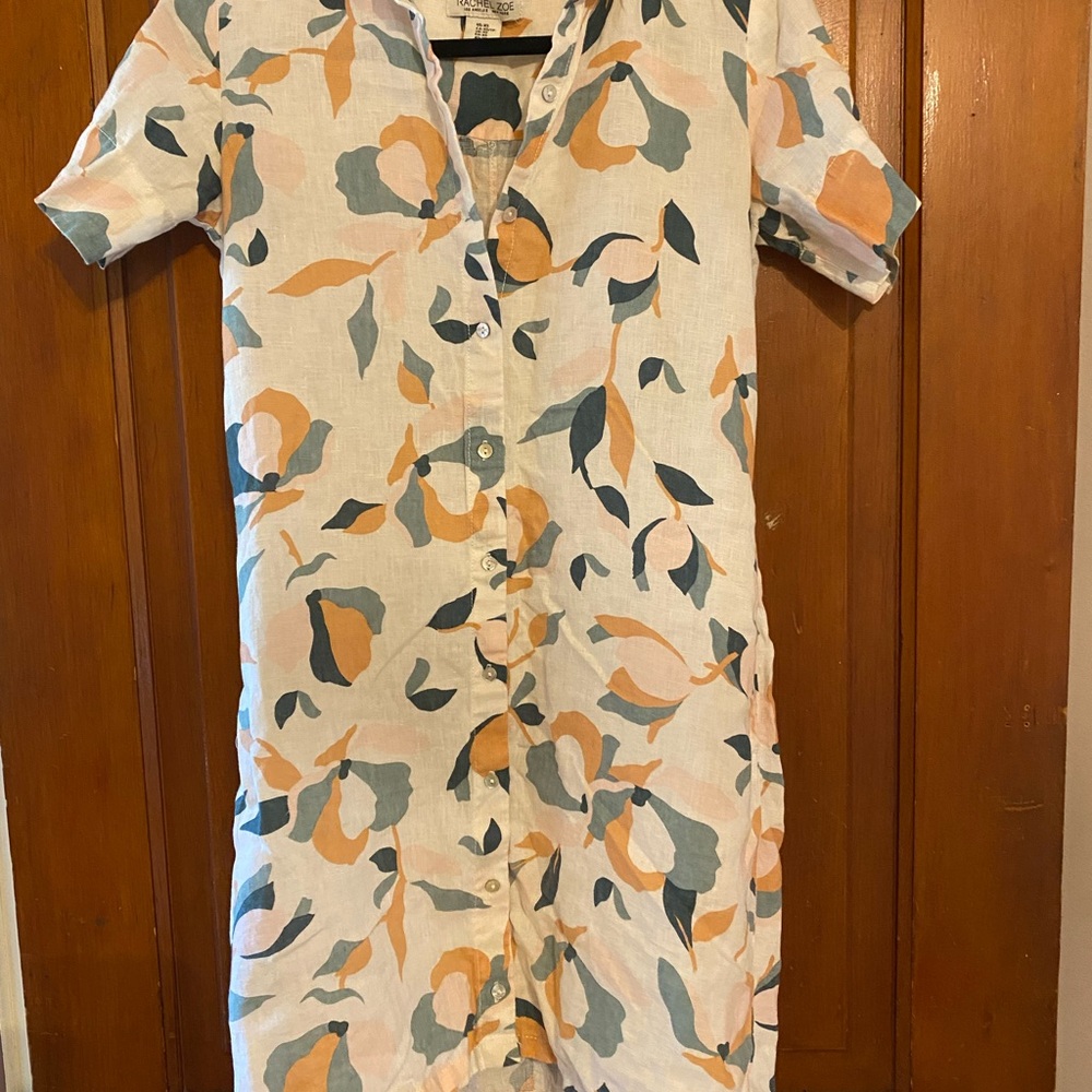 Rachel Zoe Floral Linen Dress - Blue and Orange